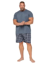 Big & Tall Checked Shorts And T-Shirt Pyjama Set - Men's - M to 8XL Blue