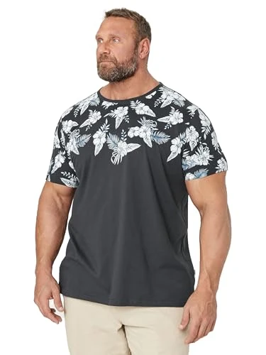 Big & Tall Floral Border Print Short Sleeve T-Shirt - Men's - M to 8XL Black