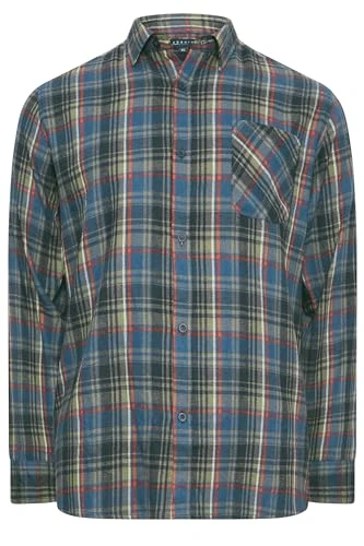 Big & Tall Green & Brushed Cotton Check Long Sleeve Shirt - Men's - M to 8XL