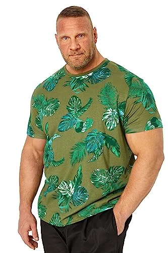 Big & Tall Khaki Tropical Leaf Print T-Shirt - Men's - M to 8XL