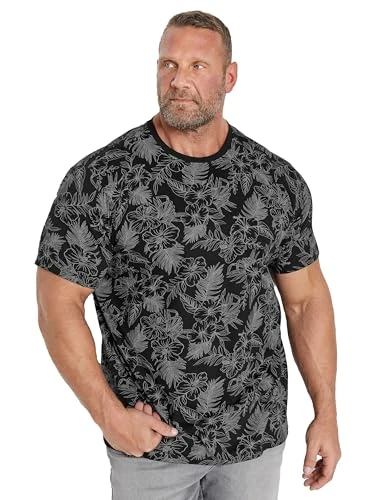 Big & Tall Leaf Outline Print Short Sleeve T-Shirt - Men's - M to 8XL Black