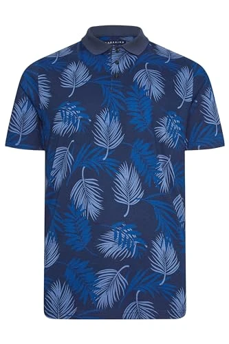 Big & Tall Navy Leaf Print Slub Polo Shirt - Men's - M to 8XL