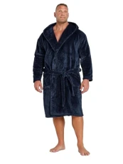 Big & Tall Navy Textured Fleece Dressing Gown - Men's - Plus Size Curve Big & Tall Navy Textured Fleece Dressing Gown - Men's - Plus Size Curve