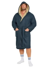 Big & Tall Navy Waffle Borg Lined Dressing Gown - Men's - Plus Size Curve Big & Tall Navy Waffle Borg Lined Dressing Gown - Men's - Plus Size Curve
