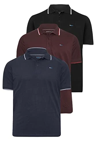 Big & Tall Navy/Black/Burgundy Red 3 Pack Tipped Polo Shirts - Men's - M to 8XL