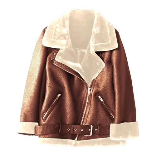 Biker Style Jacket Womens Navy Leather Jacket Women Leather Waist Coat Mens Padded Coats For Women Uk Ladies Grey Leather Jacket Showerproof Jacket Womens Lightening Deal of Day (Brown, M)