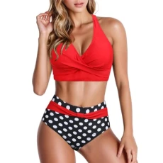 Bikini Set for Women UK Trendy Front Cross Swimsuit Elegant 2 Pieces High Waisted Bikini Summer Tummy Control Adjustable Shoulder Strap Push Up Bathing Suits