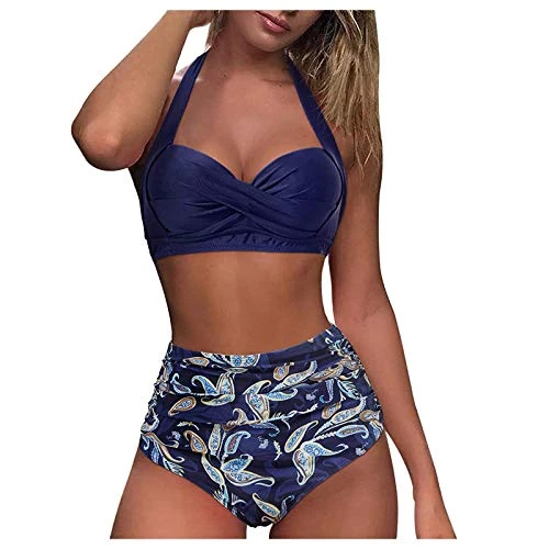 Bikini Sets for Women UK Plus Size Bikini Set Muslim Swimwear Strappy Bikini Set Push Up Bikini Top with Bikini Underwired Padded Bikini 2 Piece Sale Clearance Dark Blue