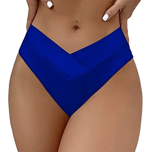 Bikini Thong Bottom Beachwear V Rouched Bikini Bottom Swimsuit Ladies Swimming Costumes Bikini Thongs for Women Swimwear Solid Color Womens Swimsuit Swimwear for Women UK Bathing Suit Pants Blue
