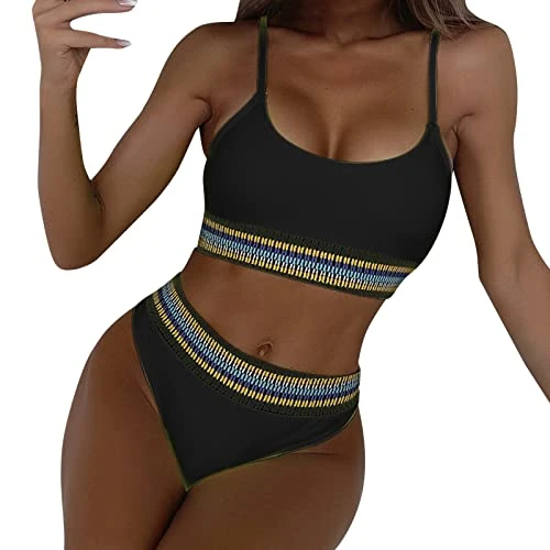 Bikini Top Large Breasts Retro Swimsuit Women's Retro Bikini High Waist Monokini String Monokini String Women's Bikini Halterneck Sexy Bikini Push Up Monokini Sexy Bandeau Bikini, black, M