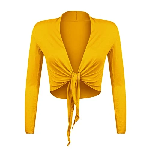 BL0001 Women's Elegant Bolero Jacket Long Sleeve Underarm Cardigan, yellow, S/M