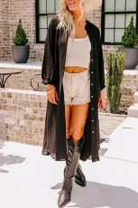 Black / Sleeve Button Up Long Kimono - BLACK / / 85%VISCOSE+%POLYAMIDE