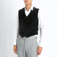 Black Asymmetric Velvet Waistcoat - Grey Black Asymmetric Velvet Waistcoat - Grey