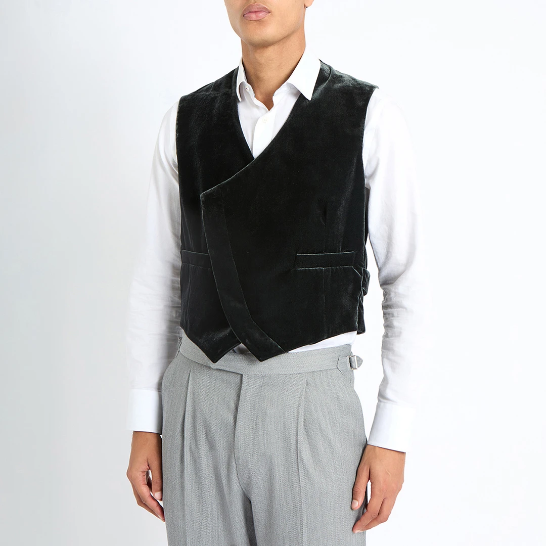 Black Asymmetric Velvet Waistcoat - Grey