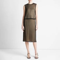 Black Beaded Trim Sheer Shell Tank