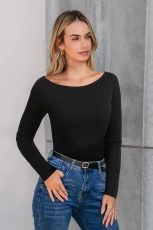 Black Boatneck Jersey Top