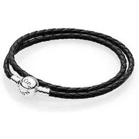 Black Braided Double-Leather Charm Bracelet - 35cm