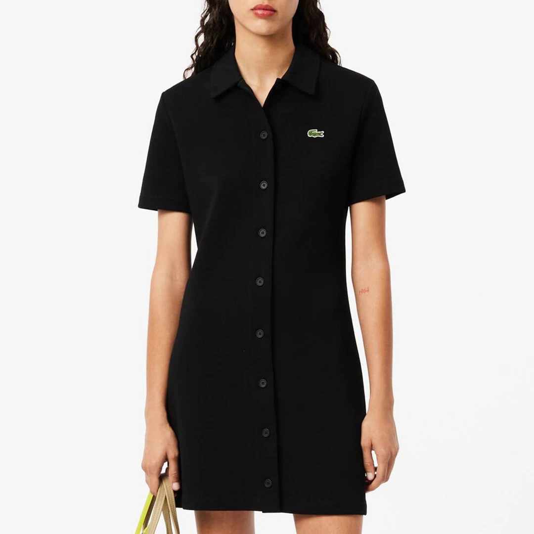 Black Button Front Polo Mini Dress