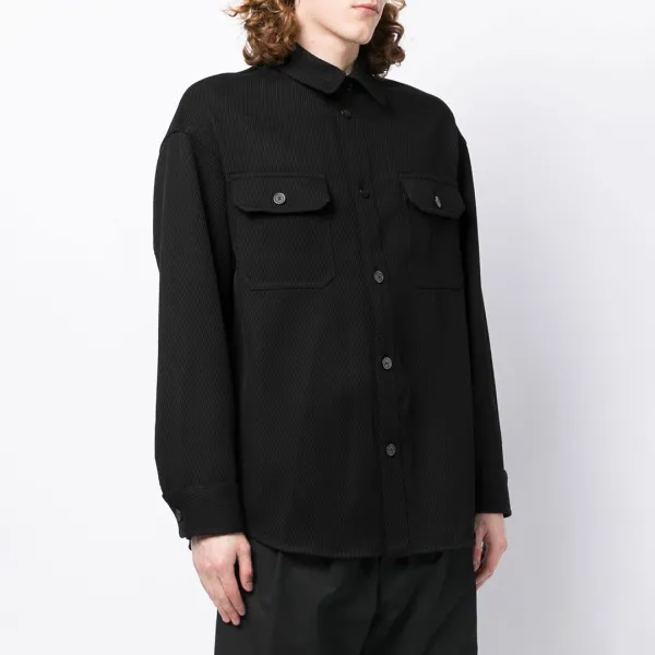 Black Button Wool Overshirt - Black