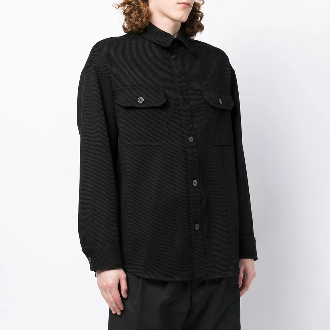 Black Button Wool Overshirt