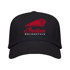 Black Cap for Men with Indian Motorcycle Logo - 5 Panel Style, 100% Cotton, 340 g/m²: A Touch of Authenticity and Adventure on Every Ride, Black/White, One Size