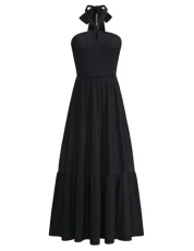 Black Casual A-Line Maxi Dress for Women UK Ladies Summer Boho Tiered Holiday Dress for