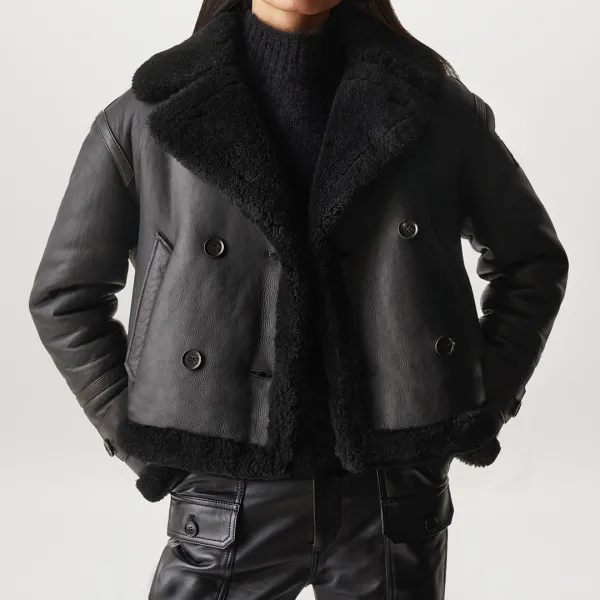 Black Cedar Leather Aviator Jacket - Black