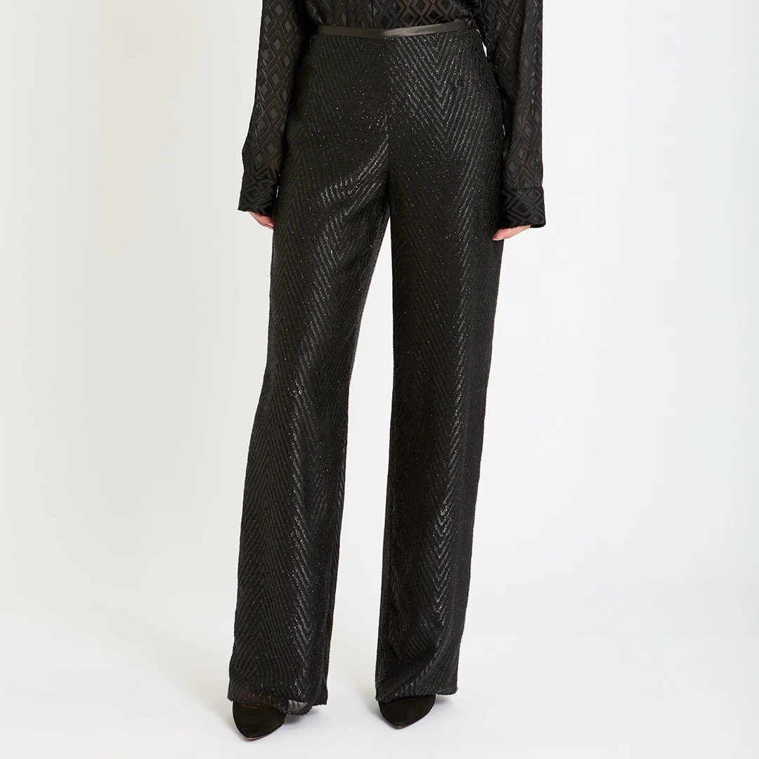 Black Chevron Print Trousers
