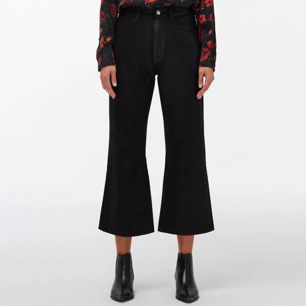 Black Coated Bootcut Cropped Jeans - Black