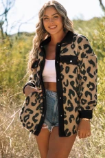 Black Contrast Trimmed Leopard Teddy Shacket - BLACK / / 100%POLYESTER