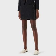 Black Contrast Wool Blend Textured Mini Skirt ulti Black Contrast Wool Blend Textured Mini Skirt ulti