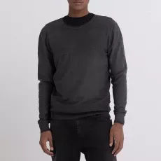 Black Cotton Crew Neck Jumper