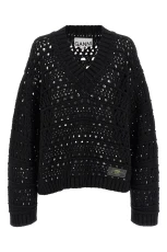 Black Crochet V-Neck Sweater Size