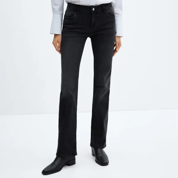 Black Denim Low-Rise Flared Jeans - Black