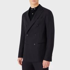 Black Double Breasted Wool Blend Blazer - Navy Black Double Breasted Wool Blend Blazer - Navy