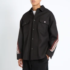 Black Embroidered Stripe Cotton Blend Jacket Black Embroidered Stripe Cotton Blend Jacket