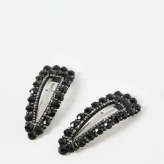 Black Esmerelda Gems Hair Clips Set of