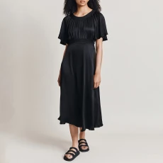 Black Flora Satin Dress