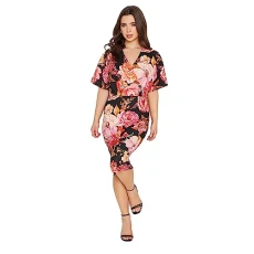 Black Floral Wrap Midi Dress Petite Black Floral Wrap Midi Dress Petite