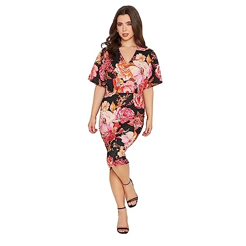 Black Floral Wrap Midi Dress Petite