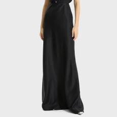 Black Fluid Buttoned Maxi Skirt