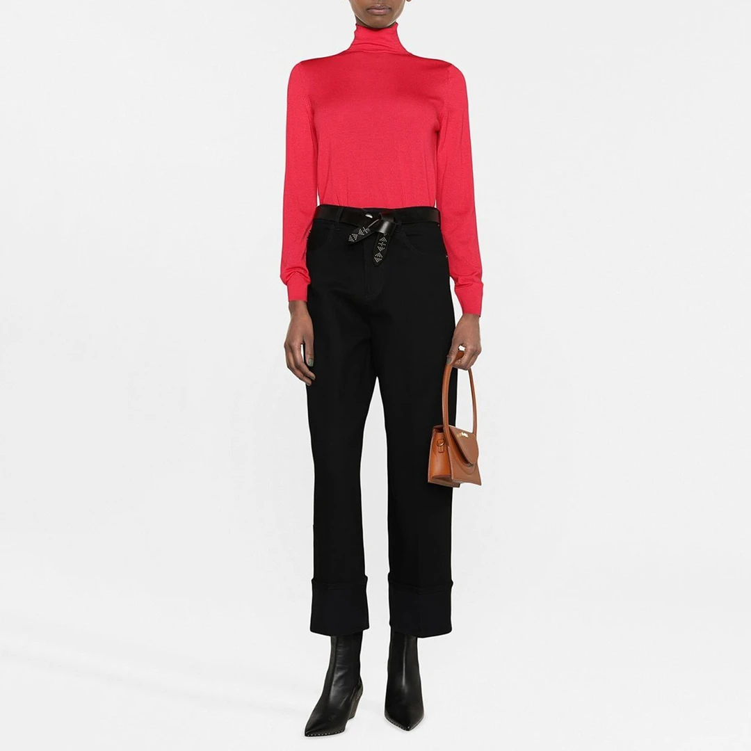 Black Folded Cuff Stretch Jeans