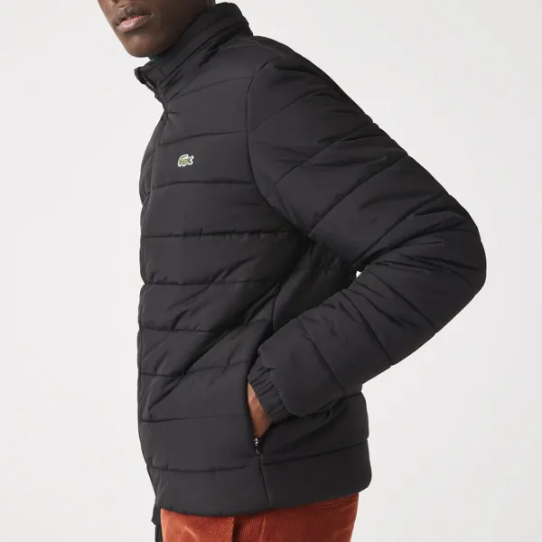 Black Full Zip Puffer Jacket - Black