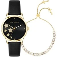 Black + Gold Crystal Stars Watch Gift Set - Gold