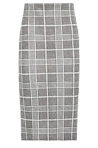 Black & Grey Check Stretch Midi Skirt Petite