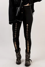 Black Grommet Lace Up Front Leggings - BLACK / / 95%POLYESTER+%ELASTANE Black Grommet Lace Up Front Leggings - BLACK / / 95%POLYESTER+%ELASTANE