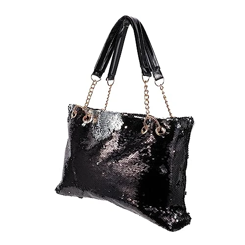 Black Handbag for Women Leather Shoulder Bag for Women Zipper Wallet Crossbody Bags for Women Glitter Handbag Sequin Trend Black Tote Bag Messenger Bag Evening Bag Simple Big Bag