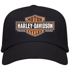 Black Harley Davidson Logo Cap for Men - 100% Cotton 340 g/m² - Durable Style in 5 Panels, Black/White, One Size