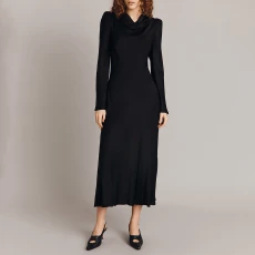 Black High Cowl Neck Midaxi Dress