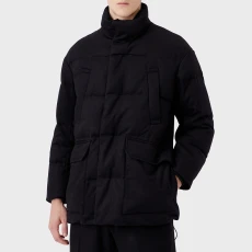 Black High Neck Quilted Wool Blend Coat - Navy Black High Neck Quilted Wool Blend Coat - Navy